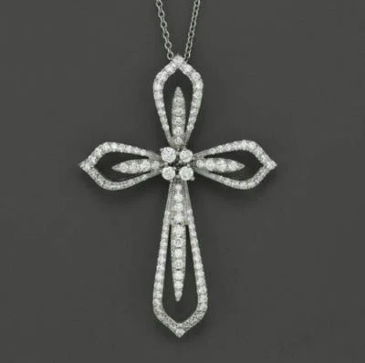 Solid 925 Sterling Silver Beautiful Leaf Style Cross Pendant Jewelry Women Nw - Image 1 of 2