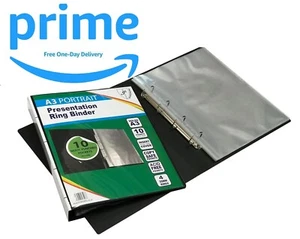 A3 Portrait 4-D Ring Binder Folder & pockrts File Black Presentation Portfolio - Picture 1 of 4