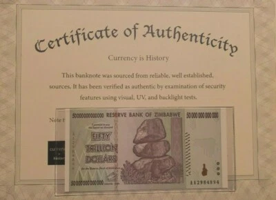 Zimbabwe 2008 50 TRILLION DOLLARS BANKNOTE  New UNC 100 TRILLION SERIES - Image 1 of 2