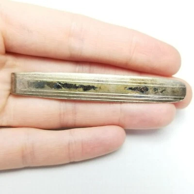 Clipe de gravata vintage Simmons prata esterlina, design mínimo, manchado, propriedade - Imagem 1 de 4