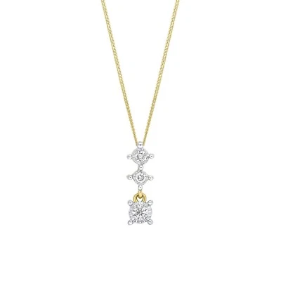 3 Stone Natural Diamond Pendant 9ct 2 Tone Gold 375 Hallmarked British Made - Image 1 of 3
