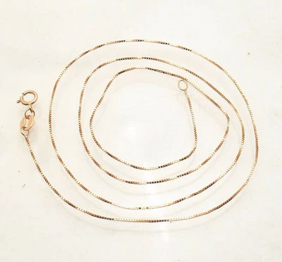 0,6 мм венецианский тонкий тонкий Baby коробка цепочка ожерелье реальный твердый 14K розовое золото  - Изображение 1 из 4