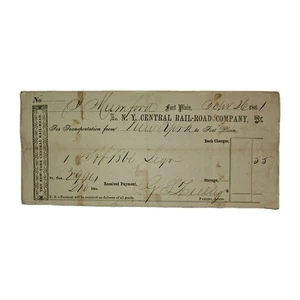 1861 Bürgerkrieg Ära NY Central Railroad Quittung Fort Plain NY G. L. Tully - Bild 1 von 6