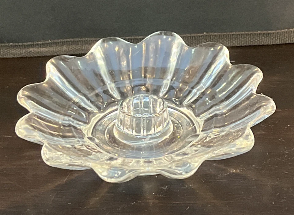 Clear Glass Flower Shaped Taper Candlestick Holder - Image 1 of 4
