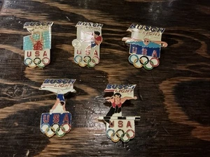 5 Busch Light Olympic hat pins Hurdler, Swimmer, Volleyball, Soccer,gymnastics - Picture 1 of 2