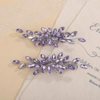  Rhinestone Bridal Hair Clips Crystal Wedding Hair Barrette for Women Purple - Image 1 of 4