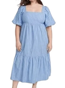 Old Navy Dress Women XL Petite Puff-Sleeve Cotton-Poplin Smocked Pockets New - Picture 1 of 11