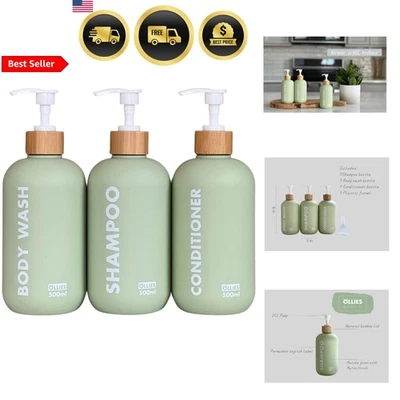 Shampoo Conditioner Dispenser Set Refillable Bathroom Bottles 3pcs Green — 第 1/4 张图片