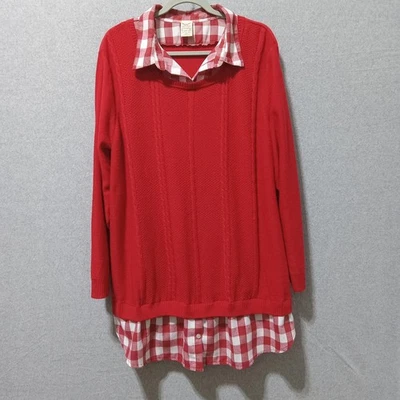 Suéter para mujer Faded Glory 3X rojo aspecto en capas guinga cuello sintético pulóver Foto 1 de 4