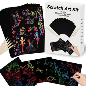 Art Set for Kids Rainbow Magic Scratch Off Paper Black Scratch Sheets Notes C... - Picture 1 of 7