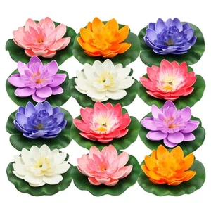 12pcs Floating Foam Lotus Flowers with Lily Pads, Artificial Pond Plants Orna... - Picture 1 of 4