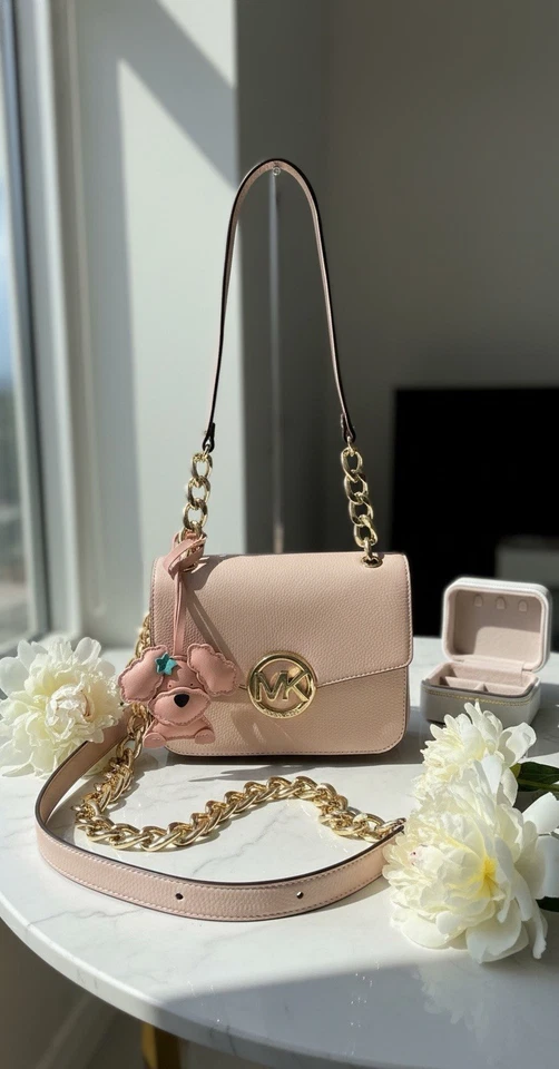 Michael Kors Blush Pink Leather Gold Chain Flap Shoulder bag Purse - Image 1 of 4