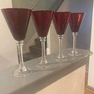 (4) Ruby Red Wine Water Goblets Glasses Glass Holiday 10” Excellent Condition - Picture 1 of 6