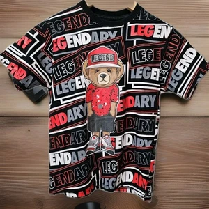 OG LEGEND Boys 5/6 T-Shirt Urban Streetwear Bear Graphic Bold Allover Print - Picture 1 of 5