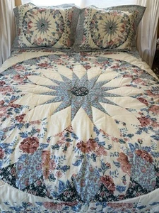 Patchwork Print 3 Pc Comforter Sham Set Full Queen Vtg Star Pattern Cottage - Picture 1 of 23