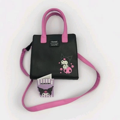 Loungefly Crossbody Sanrio Kuromi Small Satchel Purse Bag Black Pink Skulls - Image 1 of 4