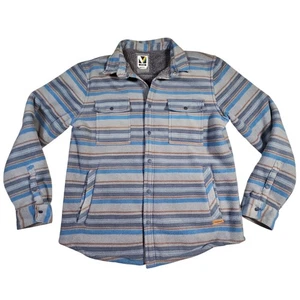Chaqueta Camisa Voyager Para Hombres M Azul Marrón Rayas Forrada Sherpa Frente a Presión - Imagen 1 de 8