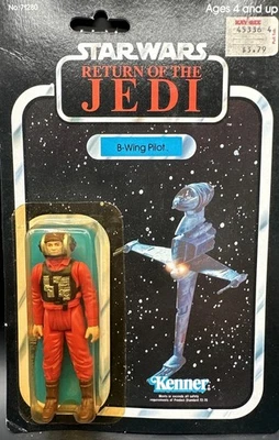 Boneco de piloto vintage Kenner Star Wars B-wing cartão 77 costas MOC - Imagem 1 de 4