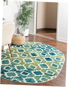 Azalea Collection Area Rug - Dodd () Oval 5' 3" x 8' 0" White/Green - Picture 1 of 8