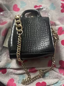 River Island black crocodile pattern mini shoulder bag - Picture 1 of 8