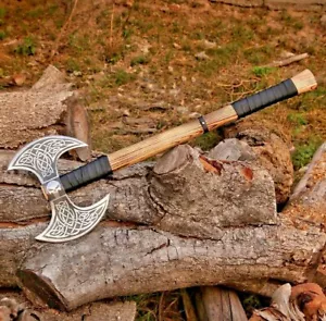 Handmade Viking Double Blade Head Axe Steel Hatchet Tomahawk Battle Hand MS-9669 - Picture 1 of 9