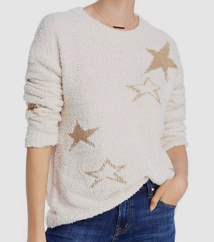 OFF WHITE Felpa donna Aqua $198 avorio oro stella girocollo manica lunga testurizzata taglia S