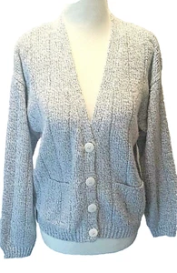 Vintage Grobstrickjacke Pullover Gr. S schwarz weiß meliert Taschen Preppy Academia - Bild 1 von 9