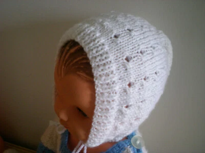 bonnet enfant baigneur modèle vintage laine Phildar,blanc,tour de tête 31cm - Photo 1/4