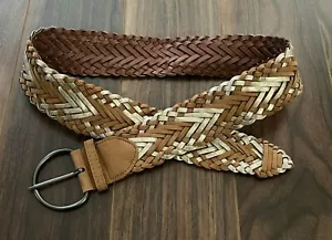 NUOVA cintura donna tessuto cintura in vita argento metallizzato marrone scamosciato taglia 7 western country - Foto 1 di 1