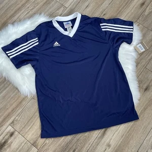 NWT Rare Vintage Adidas Estadia Jersey V Neck Shirt Blue Large - Picture 1 of 12