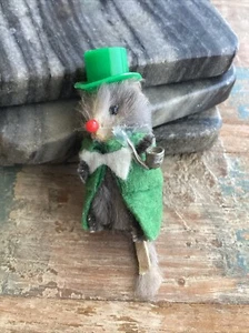 Vintage Original Fur Toy Mouse Pipe Smoking Miniature Figurine West Germany Tag - Picture 1 of 12