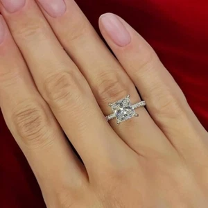 Platinum Engagement Diamond Ring Princess Cut 3 Carat IGI Lab Grown PT950 - Picture 1 of 10