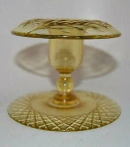 PAIRPOINT Amber Vaseline Glass Etch Brilliant Art Glass Candle Holder candlestic - Picture 1 of 5