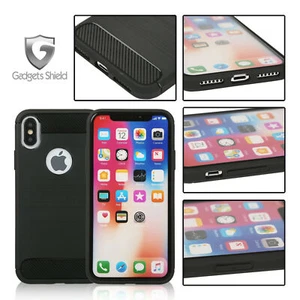 GS Carbon Fibre Brushed Black Hard Back Case Cover Samsung Galaxy S10 S9 S8 - Picture 1 of 3