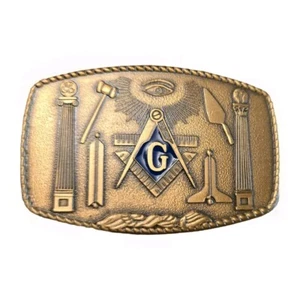 Freimaurer Freemason Vintage 1981 Harry Klitzner Vorsehung massiv Messing Gürtelschnalle - Bild 1 von 3