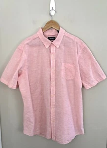 Chaps Men's Short Sleeve Linen Cotton Button Up Short Sleeve Shirt XL Peach - Picture 1 of 7