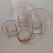 One Vintage 4-Piece Place Setting of Arcoroc FRANCE Roseline Pink Swirl Dishes