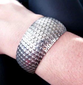 MEXICO Sterling Silver Wide 6.75" Bracelet 1" Wide Textured Polka Dot Vintage - Picture 1 of 12