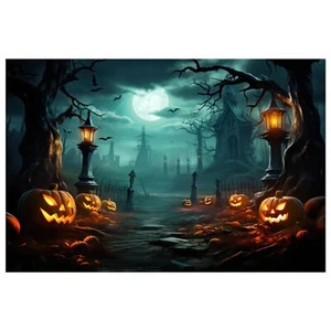 Peryiter 8 x 6 ft Halloween Backdrop for Photography Horror Moon Night Pumpki... - Picture 1 of 6