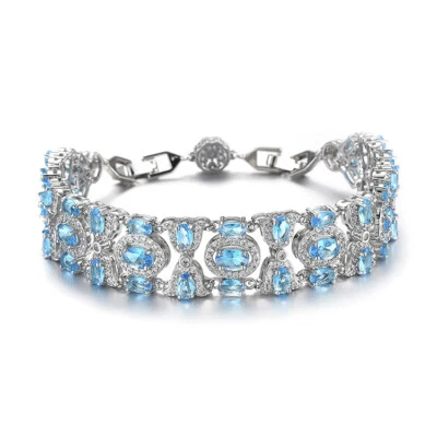 New Full Stone Luxury Women Jewelry Sky Blue Topaz Gems Charm Silver Bracelets - Image 1 of 4