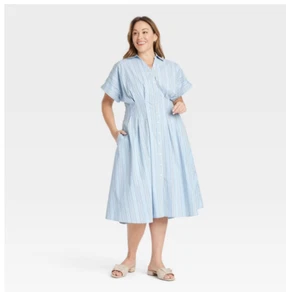 Camisa midi plisada manga corta para mujer - Pin azul Ava & Viv 2X - Imagen 1 de 3
