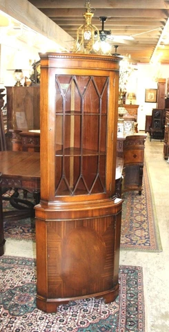 English Mahogany Wood 2 Door Corner Cabinet With 3 Shelf Cover