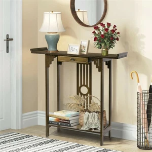 Rustic Console Sofa Table Narrow Console Table with Shelf Wood Entry Hall Table - Picture 1 of 12