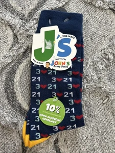 John's Crazy Socks Adult Down Syndrome Awareness Crew Socks Size Large NWT - Picture 1 of 3