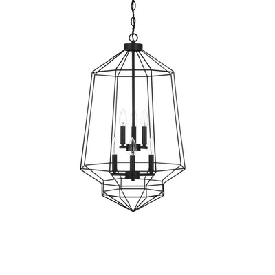 Hampton Bay Winfield 6-Light Chandelier KH-001L-BK Matte Black Geometric Cage - Image 1 of 4