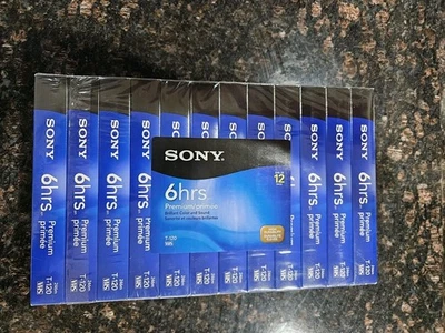 Paquete de 12 cintas VHS en blanco Sony grado premium 6 horas T-120 NUEVO, sellado Foto 1 de 2