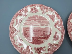 2 Johnson Bros England Old Britain Castles 8" Essteller rosa/rot Eisenstein - Bild 1 von 4