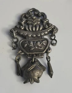 Colgante amuleto canasta de plata china antigua original del período Ching de 2,25" - Imagen 1 de 8