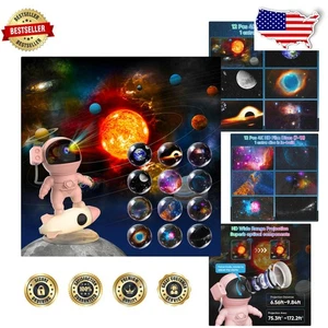 Pink Astronaut Galaxy Projector, 13 HD Film Discs, Rocket Night Light - Picture 1 of 9