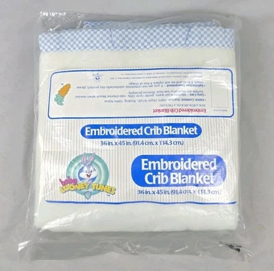 Vtg Looney Tunes Baby Crib Blanket Satin Edge Soft Acrylic Embroidered Tweety - Image 1 of 4